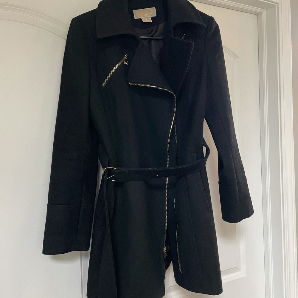 Michael Kors black winter coat with gold hardware